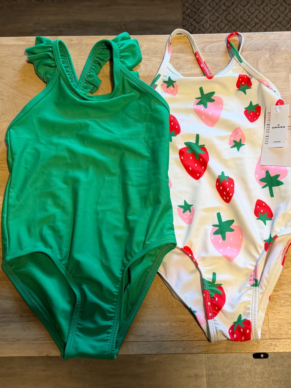 Old Navy Green Ruffle One-Piece Swimsuit & Strawberry Print One-Piece